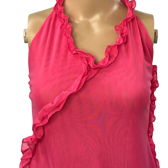 Micas Dress Women Large Rasberry Pink Sleeveless Asymmetric Chiffon Ruffled - Picture 2 of 12